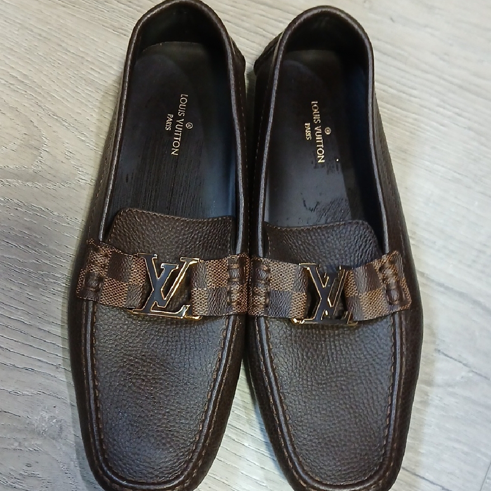 Louis Vuitton Brown Leather Loafers with Metal Detail